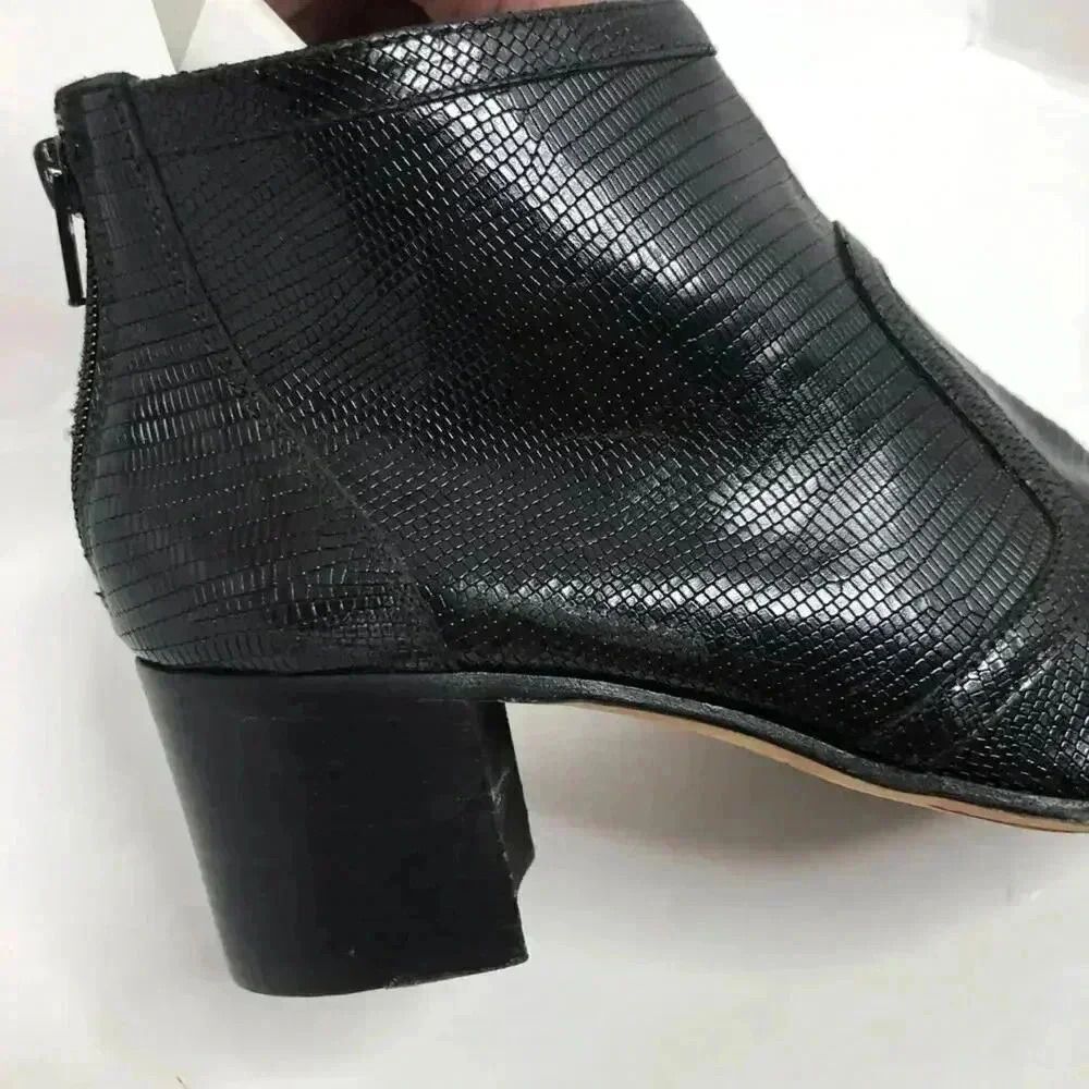 Doucal's Vintage Crocodile Print Leather Luxury Designer Black Booties Pointed - Picture 9 of 13